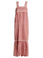 Matchesfashion.com Lee Mathews - Germaine Square Neck Cotton Gingham Dress - Womens - Burgundy White