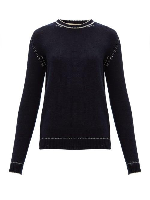 Matchesfashion.com Marni - Contrast Stitch Cashmere Sweater - Womens - Blue White