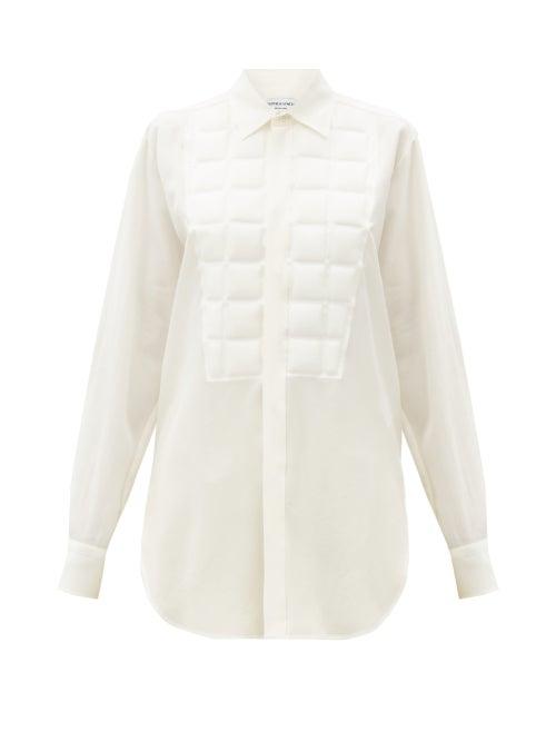Matchesfashion.com Bottega Veneta - Quilted Silk Crepe-de-chine Blouse - Womens - White