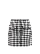 Self-portrait - Patch-pocket Checked-twill Mini Skirt - Womens - Black White