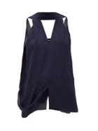 Matchesfashion.com Roland Mouret - Newborough V-neck Draped Silk Blouse - Womens - Navy