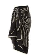 Ladies Beachwear Totme - Monogram-print Silk-crepe Sarong - Womens - Black