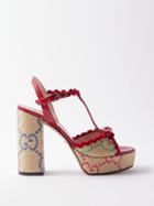 Gucci - Kertu Raffia-jacquard Block-heel Sandals - Womens - Yellow Multi