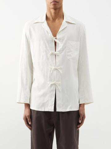 L.e.j - Drawstring-front Silk Shirt - Mens - Beige