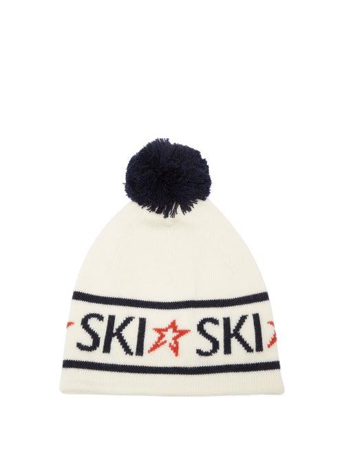 Perfect Moment - Logo-jacquard Wool Beanie Hat - Womens - White Navy