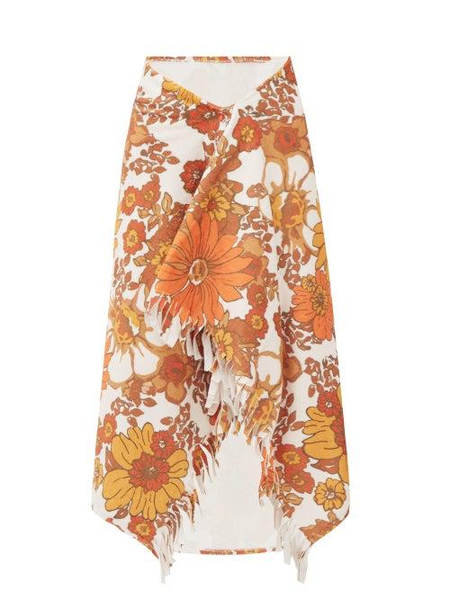 Matchesfashion.com Dodo Bar Or - Alice Floral-print Cotton-blend Terry Skirt - Womens - Brown Print