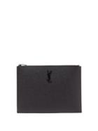 Matchesfashion.com Saint Laurent - Ysl-plaque Pebbled-leather Pouch - Mens - Black