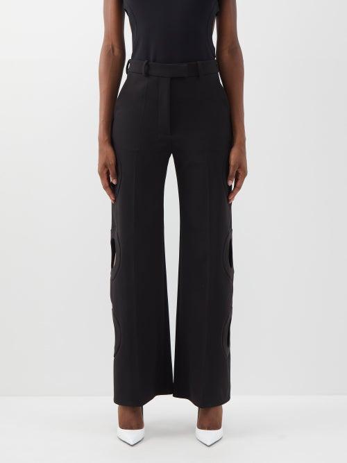 A.w.a.k.e. Mode - Cutout Flared Crepe Trousers - Womens - Black