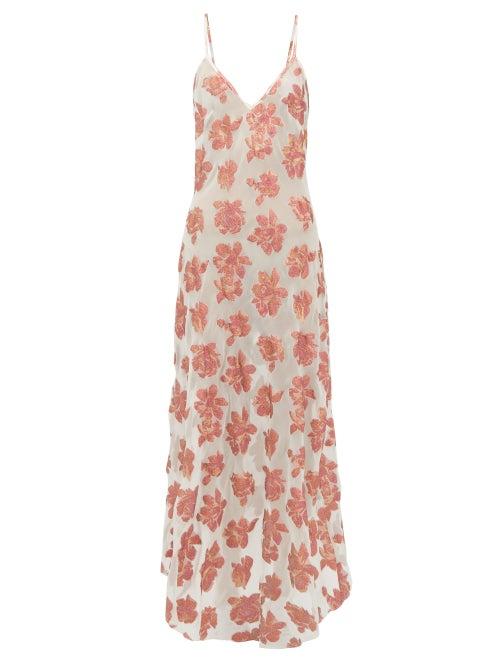 Matchesfashion.com Raey - Dip Hem Tinsel And Sheer Silk Blend Slip Dress - Womens - Pink Multi