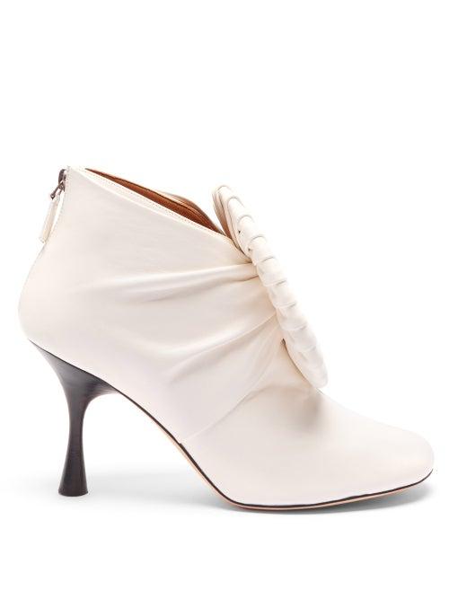 Loewe - Pleated-buckle Leather Ankle Boots - Womens - White