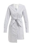 Matchesfashion.com Tibi - Liam Waist Tie Striped Cotton Shirtdress - Womens - Light Blue