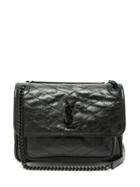Matchesfashion.com Saint Laurent - Niki Medium Crinkle Effect Leather Shoulder Bag - Womens - Black