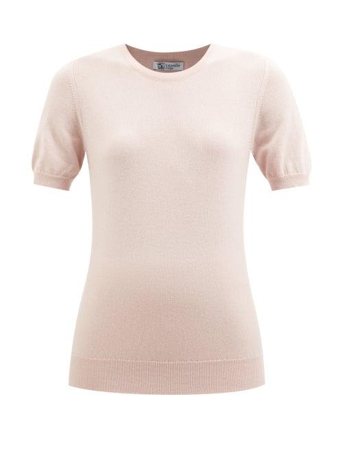 Johnstons Of Elgin - Round-neck Cashmere Short-sleeved Sweater - Womens - Light Pink