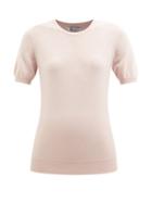 Johnstons Of Elgin - Round-neck Cashmere Short-sleeved Sweater - Womens - Light Pink