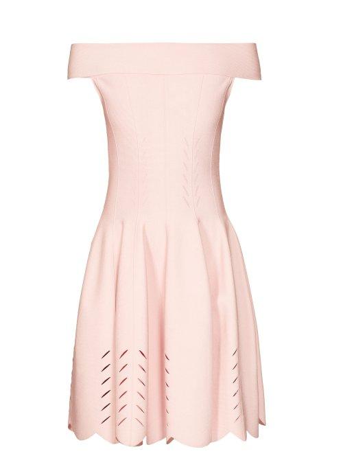 Matchesfashion.com Alexander Mcqueen - Off The Shoulder Knitted Dress - Womens - Light Pink