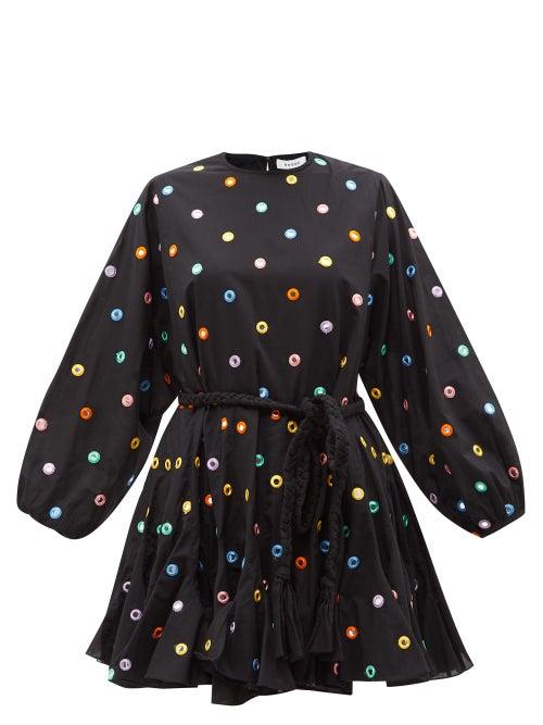 Rhode - Ella Shisha-embroidered Cotton-voile Mini Dress - Womens - Black Multi