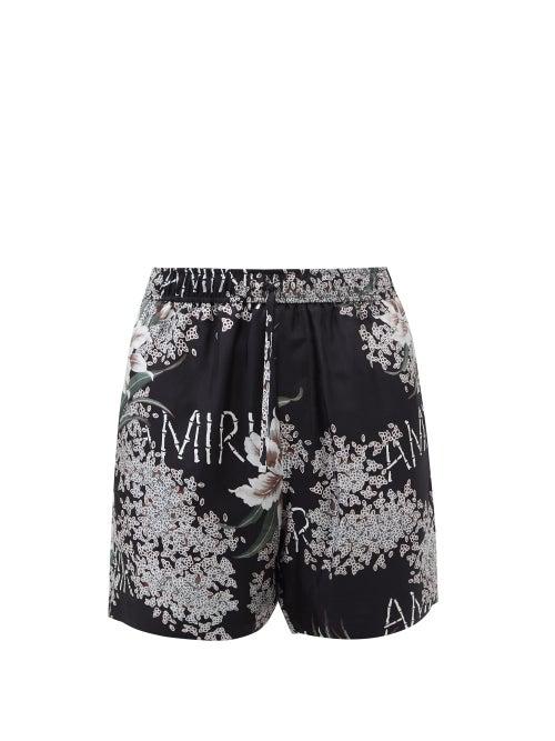 Amiri - Floral-print Silk-twill Shorts - Mens - Black