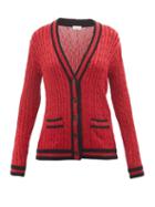 Saint Laurent - Metallic Cable-knit Cardigan - Womens - Red