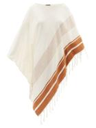 Ladies Beachwear Su Paris - Syakati Fringed Striped Cotton Kaftan - Womens - White Stripe