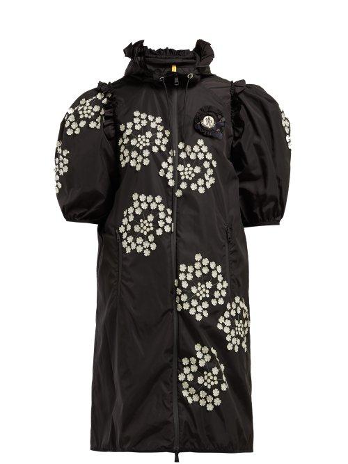 Matchesfashion.com 4 Moncler Simone Rocha - Floral Appliqu Puff Sleeve Parka - Womens - Black