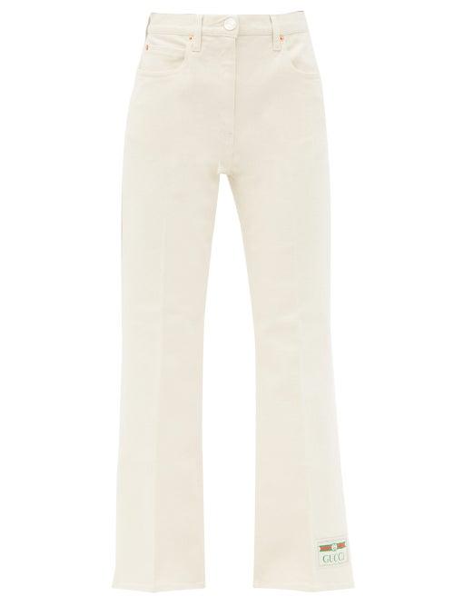 Matchesfashion.com Gucci - Logo-patch Cropped Cotton-blend Drill Trousers - Womens - Ivory