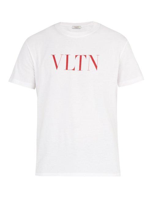 Matchesfashion.com Valentino - Vltn Logo Print Cotton Jersey T Shirt - Mens - White