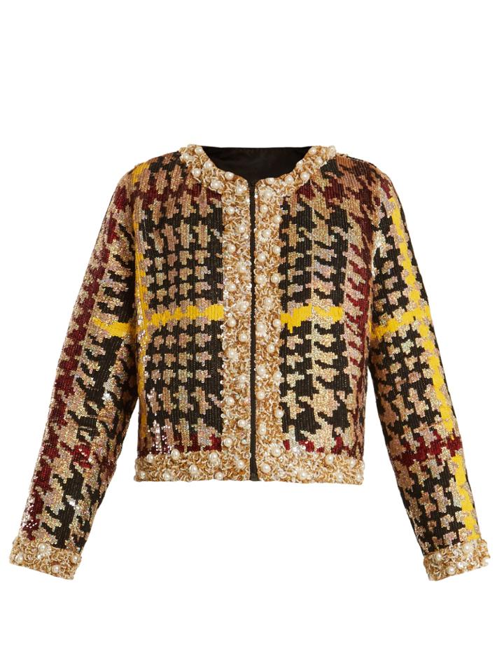 Ashish Collarless Hound's-tooth Sequin-embellished Jacket
