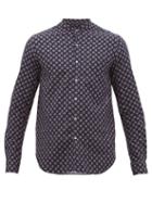 Matchesfashion.com Giorgio Armani - Geometric Print Cotton Herringbone Shirt - Mens - Navy White