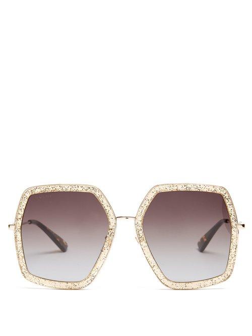 Matchesfashion.com Gucci - Oversized Hexagon Frame Sunglasses - Womens - Gold