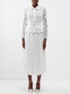 Self-portrait - Lace-bodice Crepe Midi Dress - Womens - White