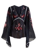 Matchesfashion.com Vita Kin - Country Bird And Floral Embroidered Linen Top - Womens - Navy Multi