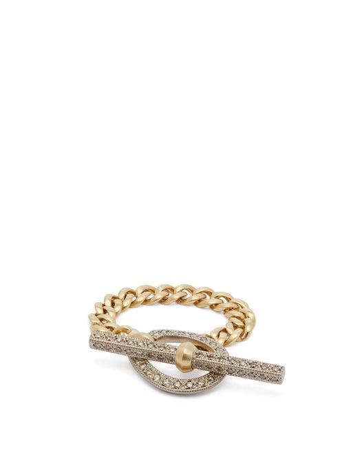 Matchesfashion.com Hum - 18kt Gold & Diamond Pav T Bar Ring - Womens - Silver Gold