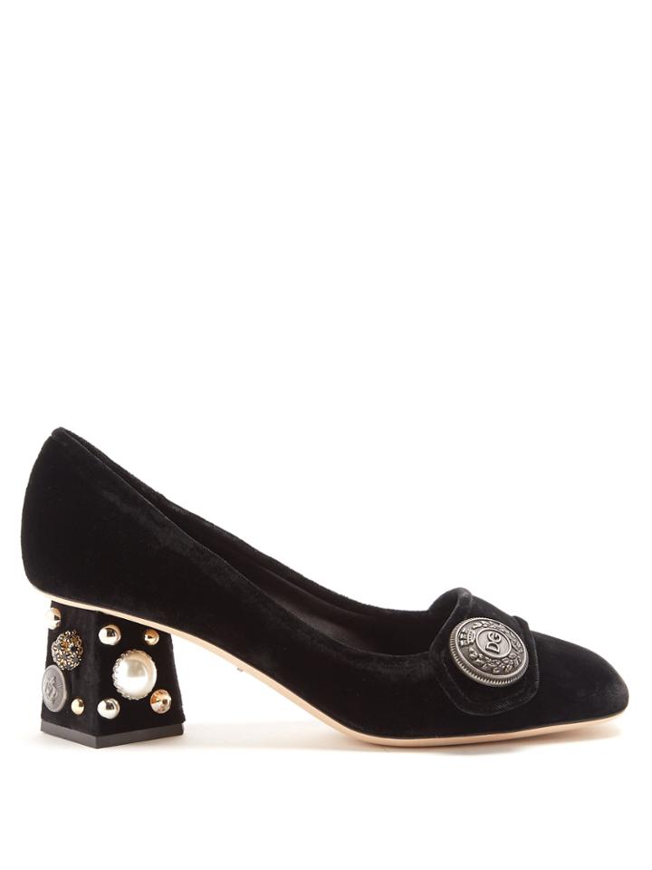 Dolce & Gabbana Block-heel Embellished Velvet Pumps