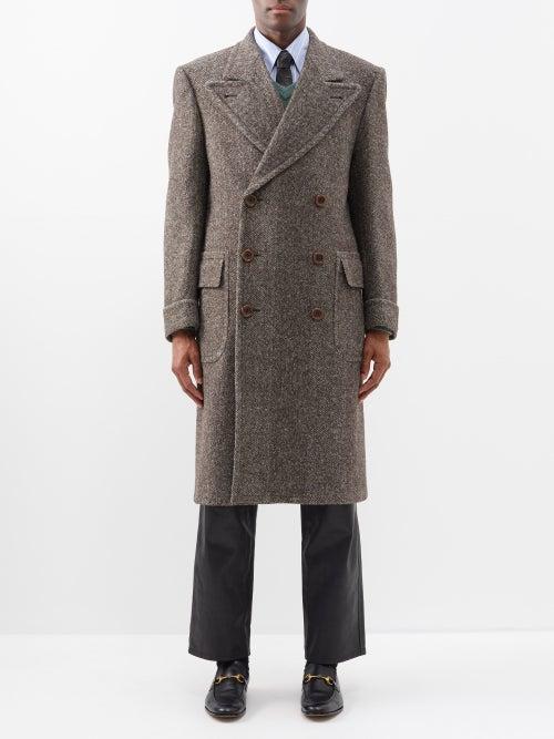 Gucci - Double-breasted Wool-herringbone Overcoat - Mens - Dark Brown