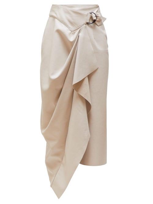 Matchesfashion.com Isabel Marant - Fiova Draped Leather Midi Skirt - Womens - Ivory
