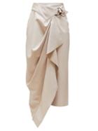 Matchesfashion.com Isabel Marant - Fiova Draped Leather Midi Skirt - Womens - Ivory