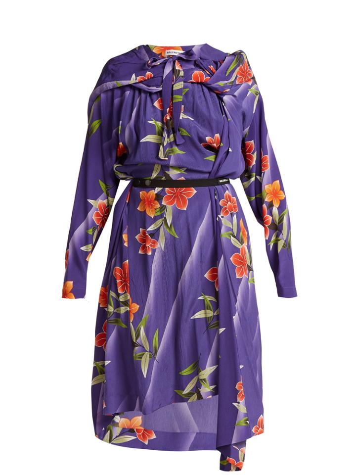 Balenciaga Floral-print Twisted Silk Dress