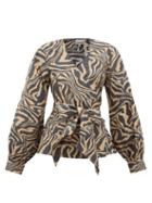 Matchesfashion.com Ganni - Tiger-print Cotton Wrap Top - Womens - Beige