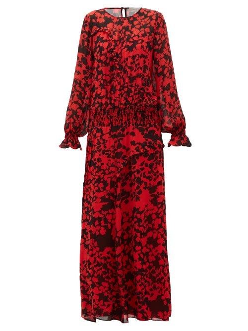 Matchesfashion.com Preen Line - Esme Floral-print Pintucked Maxi Dress - Womens - Black Red