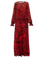 Matchesfashion.com Preen Line - Esme Floral-print Pintucked Maxi Dress - Womens - Black Red