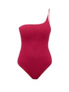 Matchesfashion.com Osree - One-shoulder Metallic Swimsuit - Womens - Dark Pink