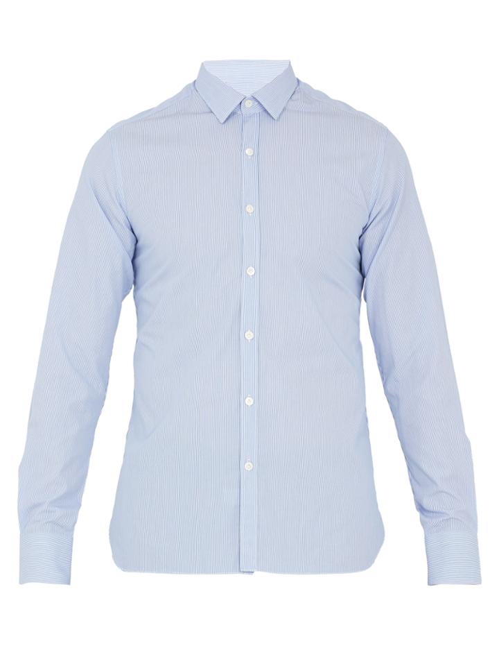 Lanvin Single-cuff Spread-collar Striped Cotton Shirt