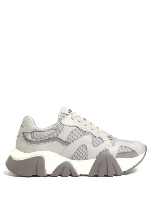 Matchesfashion.com Versace - New Squalo Leather And Mesh Trainers - Mens - Grey