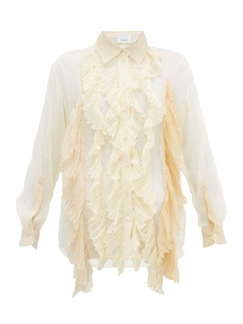 Matchesfashion.com Burberry - Ruffled Pleated Silk Crepe Blouse - Womens - Cream