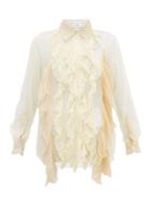 Matchesfashion.com Burberry - Ruffled Pleated Silk Crepe Blouse - Womens - Cream