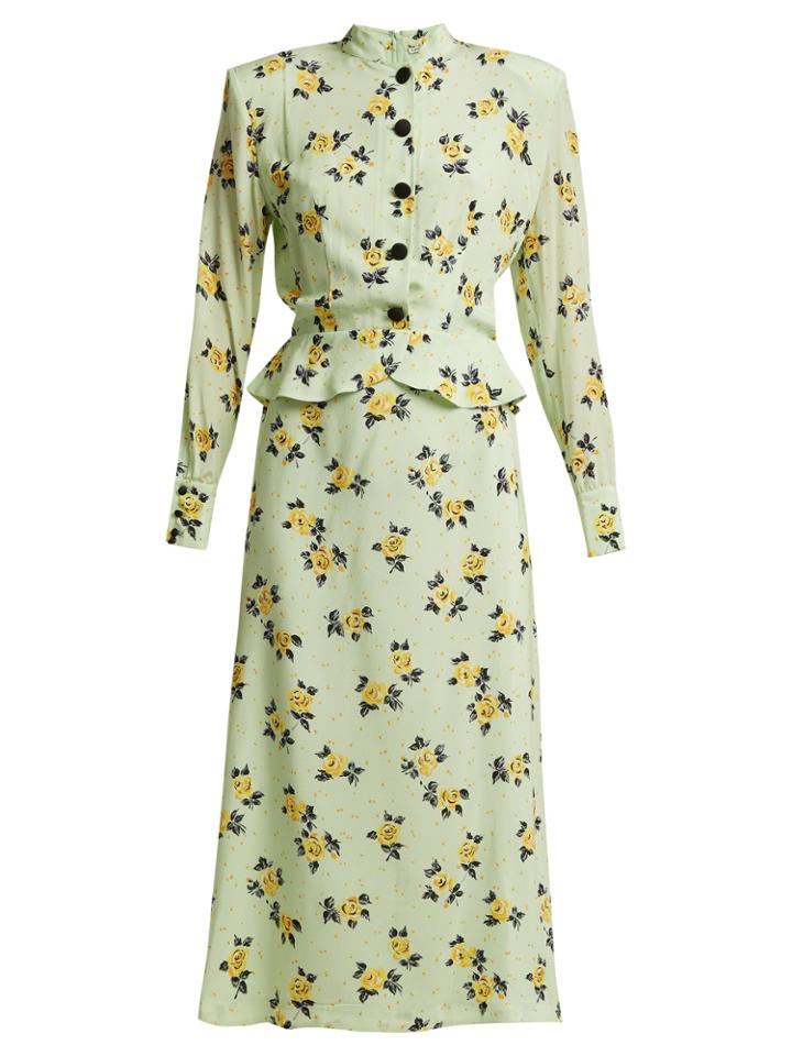 Alessandra Rich Rose-print Peplum Silk Dress
