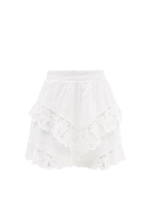 Isabel Marant Toile - Enali Floral-embroidered Linen Mini Skirt - Womens - White