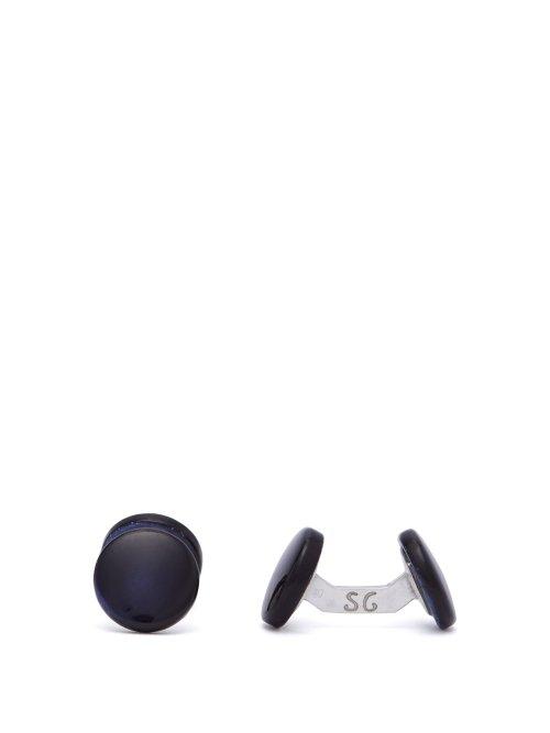 Matchesfashion.com Samuel Gassmann - Round Mother Of Pearl Cufflinks - Mens - Blue