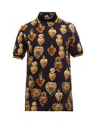 Matchesfashion.com Dolce & Gabbana - Heart Print Cotton Piqu Polo Shirt - Mens - Multi