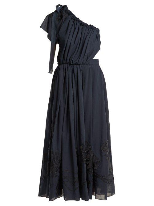 Matchesfashion.com Fendi - Silk Appliqu Cotton Voile Dress - Womens - Navy